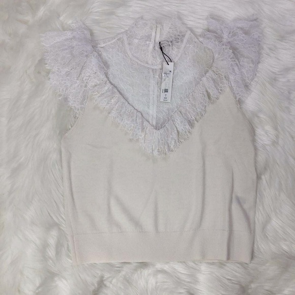 NWT Alice + Olivia Beth Lace Ruffle High Neck Top - Picture 6 of 6